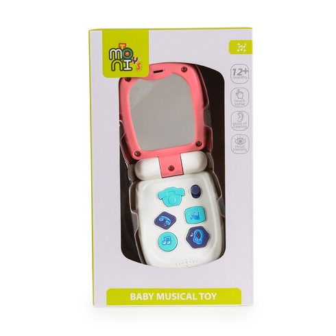 MONI TOYS műanyag baby kinyitható gombos telefon FEHÉR/PINK