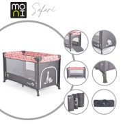   SAFARI utazóágy 1 szintes, zippes kibújóval, állatmintás PINK/rózsa