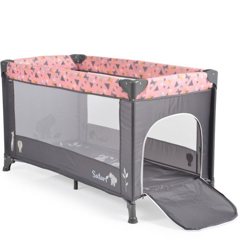SAFARI utazóágy 1 szintes, zippes kibújóval, állatmintás PINK/rózsa