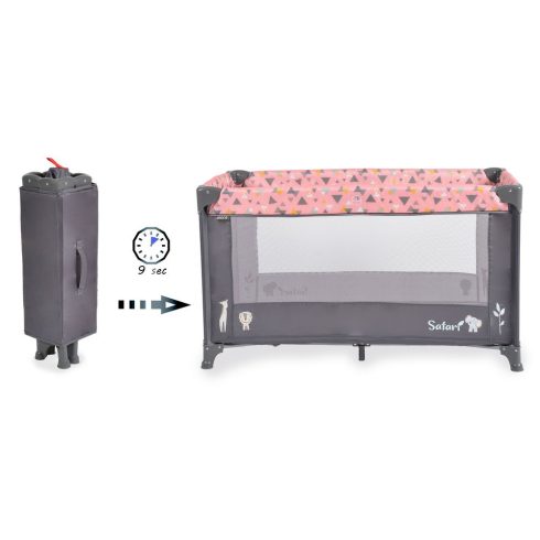 SAFARI utazóágy 1 szintes, zippes kibújóval, állatmintás PINK/rózsa