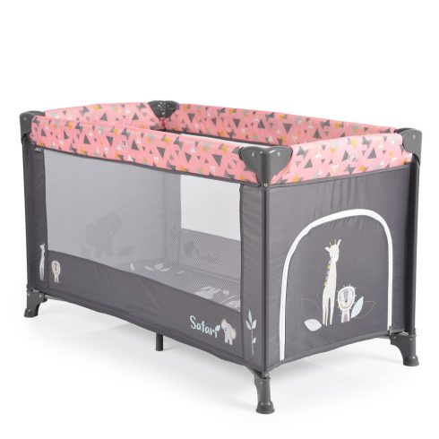 SAFARI utazóágy 1 szintes, zippes kibújóval, állatmintás PINK/rózsa