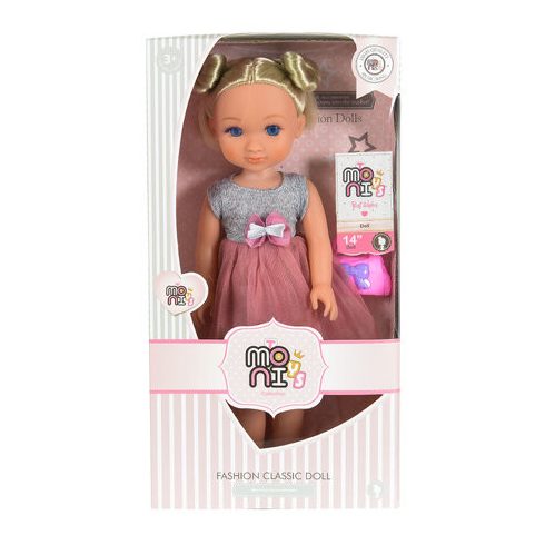 BABA  36 cmes szőke  SZÜRKE/PINK ruhával