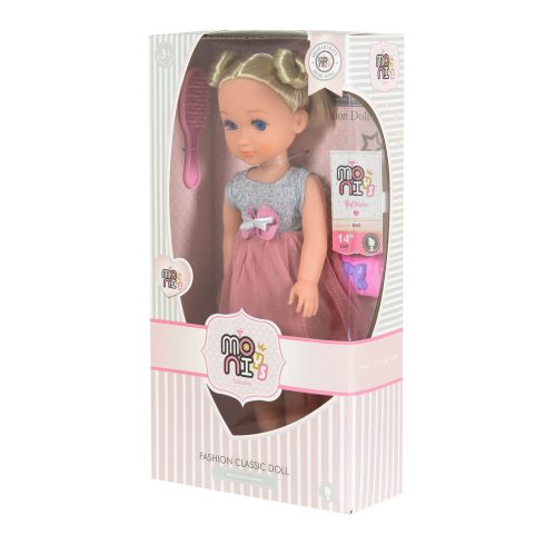 BABA  36 cmes szőke  SZÜRKE/PINK ruhával