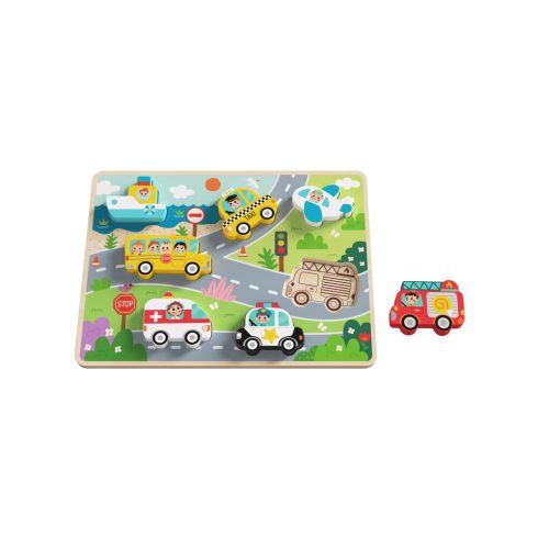 TOOKY Toy fapuzzle kirakó, forma illesztős közlekedés 8dbos