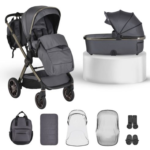 iCLICK Babakocsi 2in1 szett 22kg, aluminium váz, fordítható ülés, autom. csukható SZÜRKE