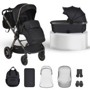   iCLICK Babakocsi 2in1 szett 22kg, aluminium váz, fordítható ülés, autom. csukható FEKETE
