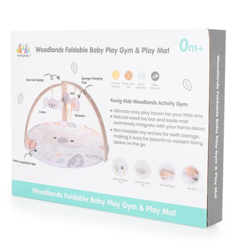 JÁTSZÓSZŐNYEG plüss, fa játékhíddal, összecsukható KEREK BÉZS KOALA