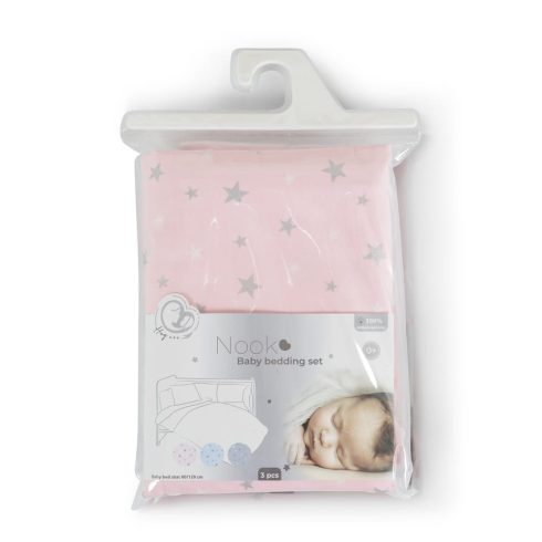 Nook 3 részes bébi ágynemű huzat garnitúra PINK CSILLAG