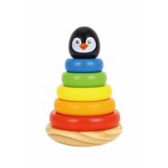 FAJÁTÉK fatorony PINGVIN karikákkal montessori SZÍNES