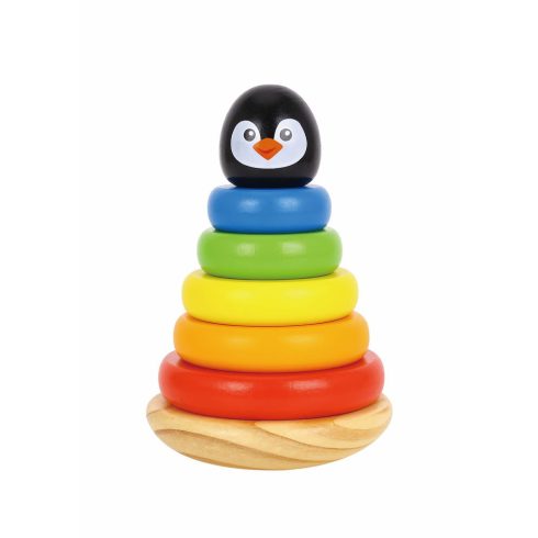 FAJÁTÉK fatorony PINGVIN karikákkal montessori SZÍNES