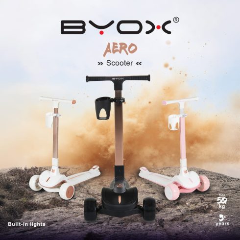AERO roller, összecsukható, 50kg-ig, 3 kerekű, arany váz FEHÉR