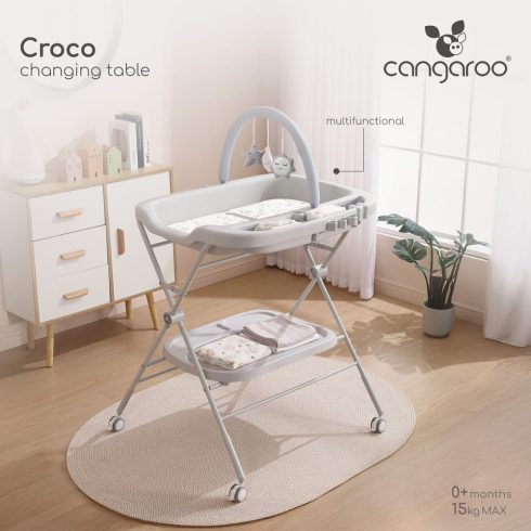 CROCO multifunkciós, összecsukható pelenkázó asztal SZÜRKE