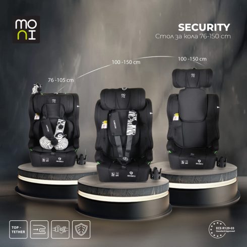 SECURITY autós ülés belső övvel, isofix, ajándék 2plüss+párna 76-150cm FEKETE