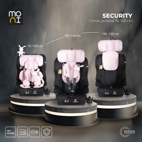SECURITY autós ülés belső övvel, isofix, ajándék 2plüss+párna 76-150cm PINK