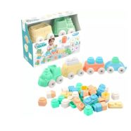   MOCHTOYS Play&Squish puha vonat építőkocka NAGY szett 12+4dbos PASZTELL ZÖLD 