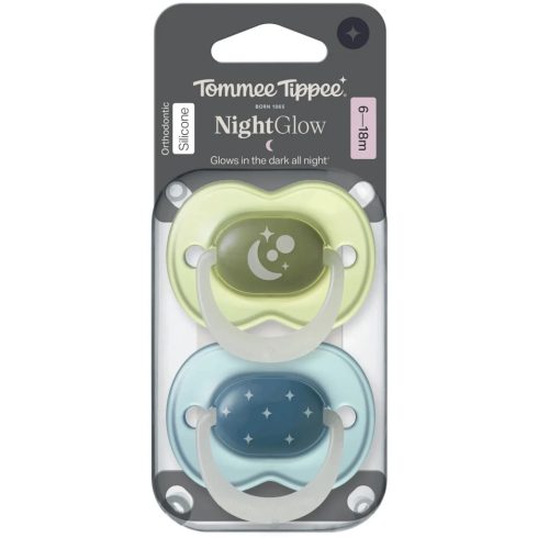 Tommee Tippee Night Glow éjszakai nyugtató cumi sterilizáló tokkal 6-18 hó 2 db