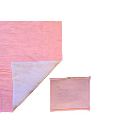 KOKO muszlin Baba ágynemű szett,  takaró 75x100  és párna pink/fehér