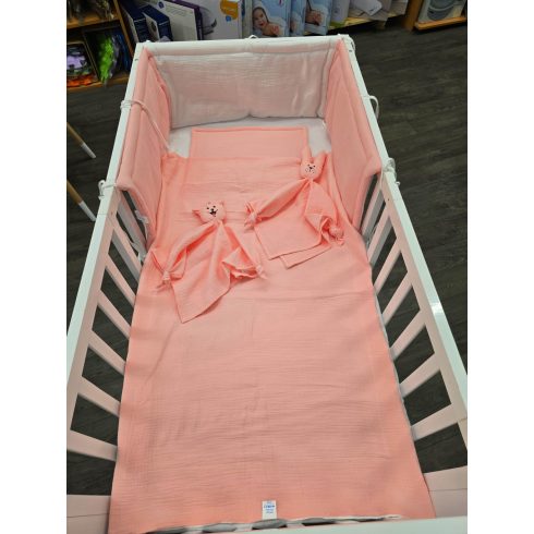 KOKO muszlin Baba ágynemű szett,  takaró 75x100  és párna pink/fehér