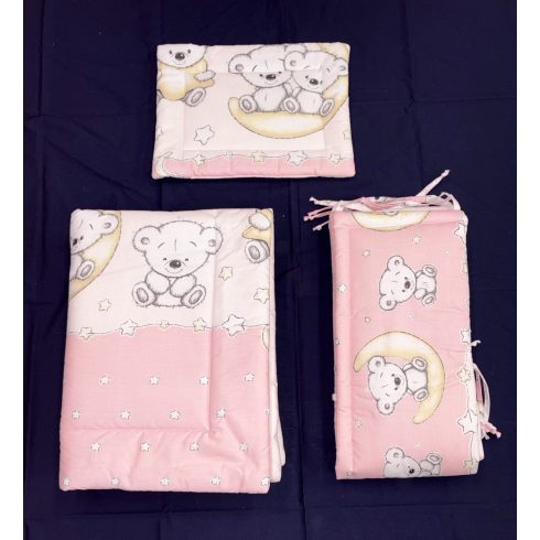 DOMBABY 3 részes ágynemű garnitúra fejvédővel MACIS PINK