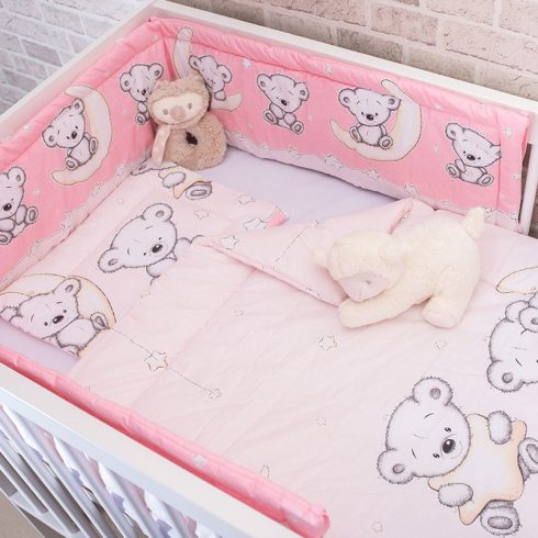 DOMBABY 3 részes ágynemű garnitúra fejvédővel MACIS PINK