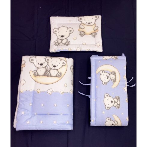 DOMBABY 3 részes ágynemű garnitúra fejvédővel  MACIS KÉK